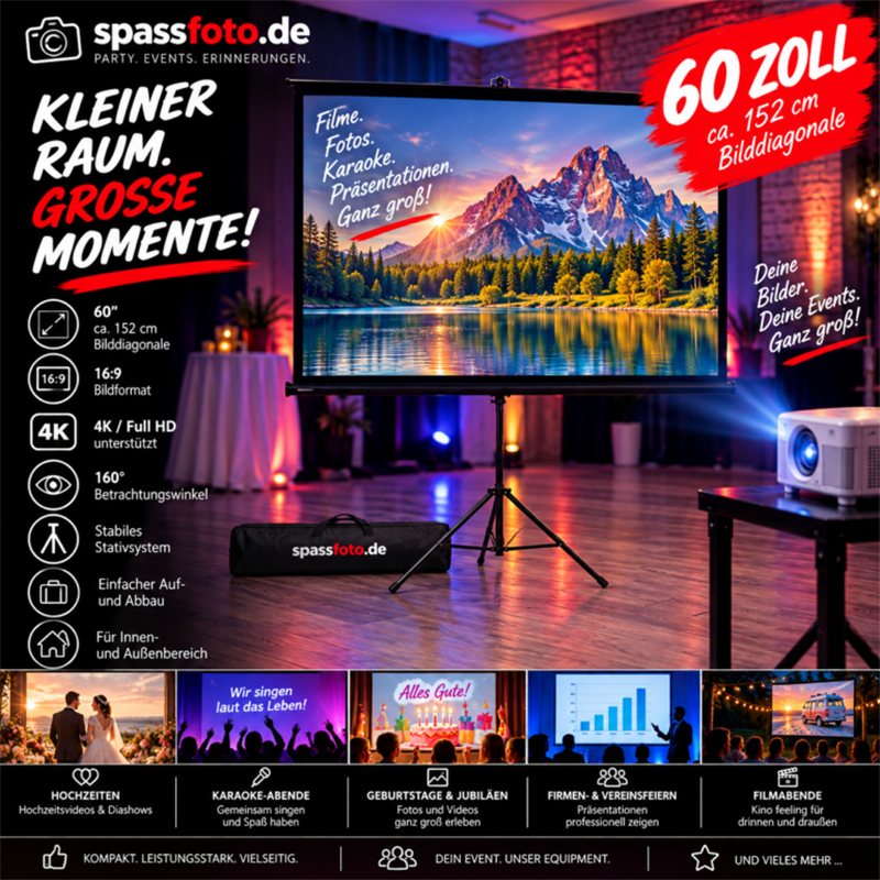 60″ Leinwand mit Stativ zur Miete in Mittweida
